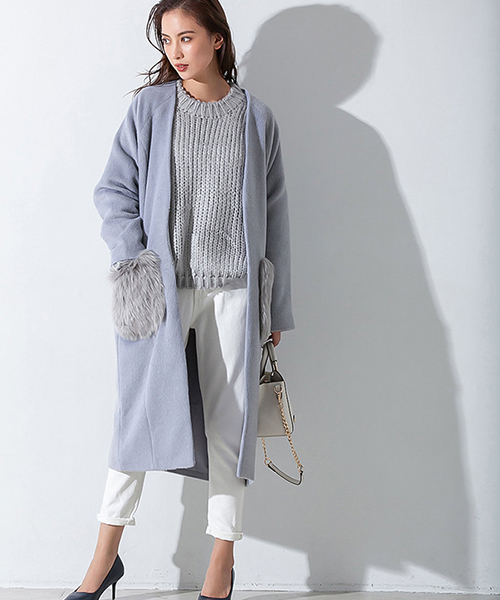 fifth（フィフス）の「ポケットファーシャギーコート（ノーカラージャケット・レディース・ブラック/ベージュ/グレー/チャコールグレー/スモークピンク・LARGE/MEDIUM）」の15枚目の写真