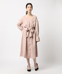 ウエストリボンキャンディスリーブVネックシャツワンピース