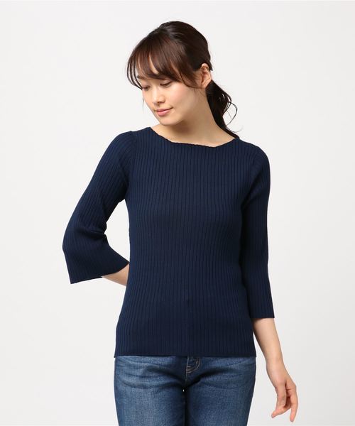 un dix cors（アンディコール）の「ワイドリブフレアスリーブニット（ニット/セーター・レディース・ライトグレー/ネイビー/ピンク・ﾌﾘ-）」の3枚目の写真