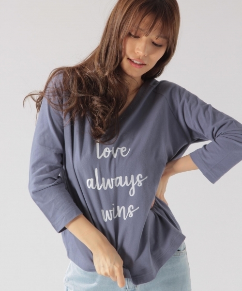 BAYFLOW(ベイフロー)の「BAYFLOW/ラグランプリントT 18SS(Tシャツ/カットソー・レディース・カーキ/ネイビー/ホワイト・MEDIUM/SMALL)」の1枚目の写真