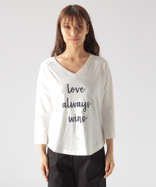 BAYFLOW(ベイフロー)の「BAYFLOW/ラグランプリントT 18SS(Tシャツ/カットソー・レディース・カーキ/ネイビー/ホワイト・MEDIUM/SMALL)」の4枚目の写真