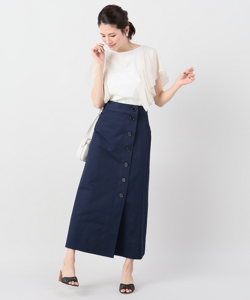 IENA（イエナ）の「CO/Li天竺楊柳コンビフリルフレンチスリーブ◆（Tシャツ/カットソー・レディース・ホワイト/ネイビー・FREE）」の7枚目の写真