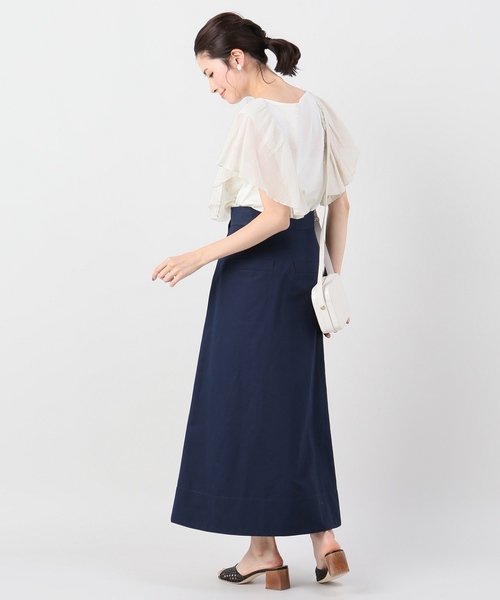 IENA（イエナ）の「CO/Li天竺楊柳コンビフリルフレンチスリーブ◆（Tシャツ/カットソー・レディース・ホワイト/ネイビー・FREE）」の8枚目の写真