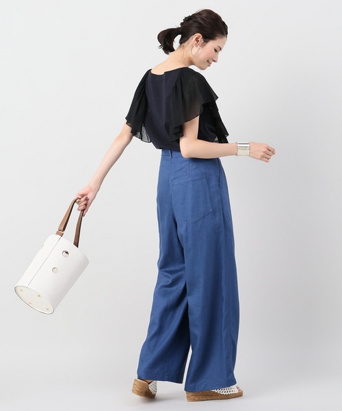 IENA（イエナ）の「CO/Li天竺楊柳コンビフリルフレンチスリーブ◆（Tシャツ/カットソー・レディース・ホワイト/ネイビー・FREE）」の10枚目の写真