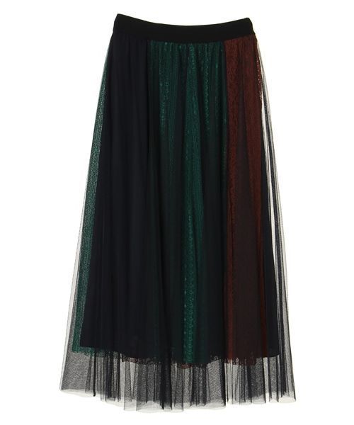 Editt by YECCA VECCA（エディットバイイェッカヴェッカ）の「ブロッキングレース×チュールスカート（スカート・レディース・ブラウン/グリーン・FREE）」の3枚目の写真