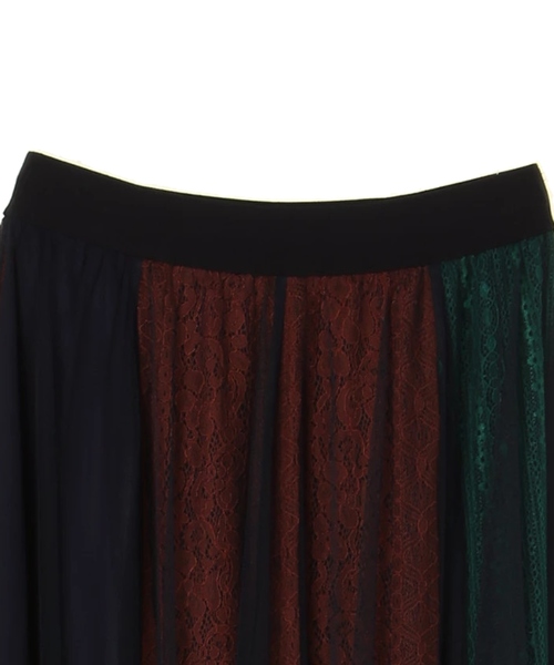 Editt by YECCA VECCA（エディットバイイェッカヴェッカ）の「ブロッキングレース×チュールスカート（スカート・レディース・ブラウン/グリーン・FREE）」の4枚目の写真