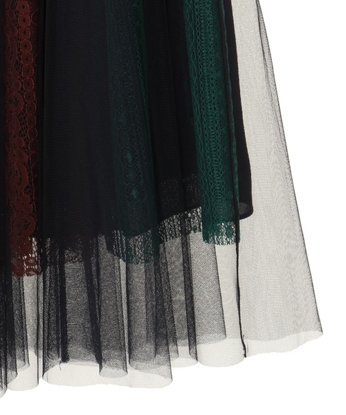 Editt by YECCA VECCA（エディットバイイェッカヴェッカ）の「ブロッキングレース×チュールスカート（スカート・レディース・ブラウン/グリーン・FREE）」の7枚目の写真