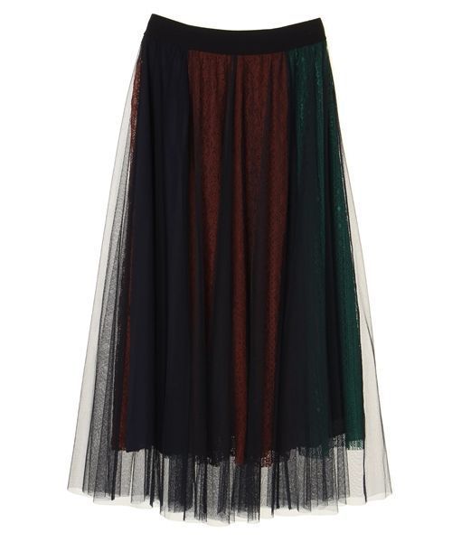 Editt by YECCA VECCA（エディットバイイェッカヴェッカ）の「ブロッキングレース×チュールスカート（スカート・レディース・ブラウン/グリーン・FREE）」の22枚目の写真