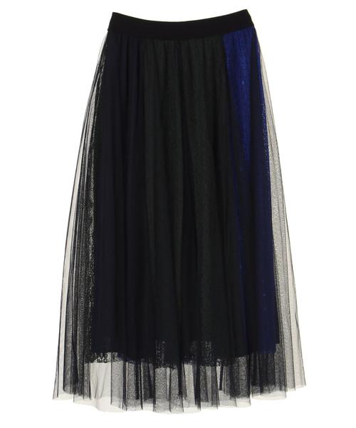 Editt by YECCA VECCA（エディットバイイェッカヴェッカ）の「ブロッキングレース×チュールスカート（スカート・レディース・ブラウン/グリーン・FREE）」の12枚目の写真