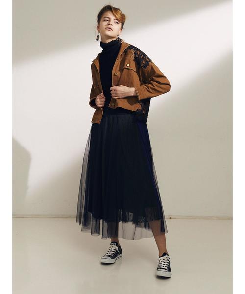Editt by YECCA VECCA（エディットバイイェッカヴェッカ）の「ブロッキングレース×チュールスカート（スカート・レディース・ブラウン/グリーン・FREE）」の13枚目の写真