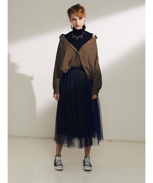 Editt by YECCA VECCA（エディットバイイェッカヴェッカ）の「ブロッキングレース×チュールスカート（スカート・レディース・ブラウン/グリーン・FREE）」の14枚目の写真