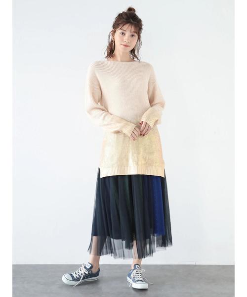 Editt by YECCA VECCA（エディットバイイェッカヴェッカ）の「ブロッキングレース×チュールスカート（スカート・レディース・ブラウン/グリーン・FREE）」の16枚目の写真