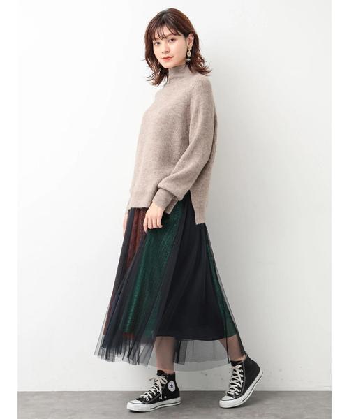 Editt by YECCA VECCA（エディットバイイェッカヴェッカ）の「ブロッキングレース×チュールスカート（スカート・レディース・ブラウン/グリーン・FREE）」の17枚目の写真