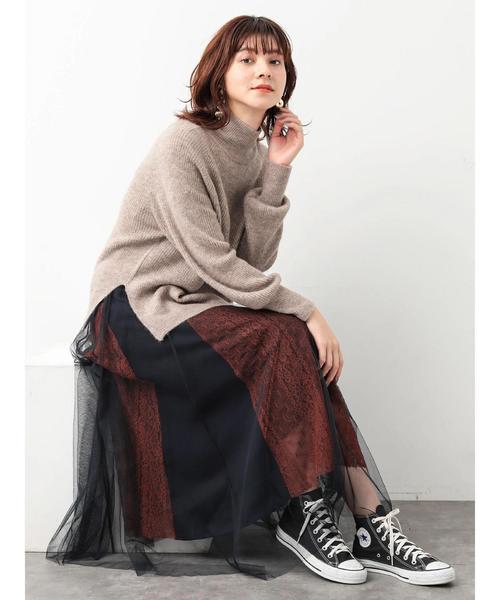 Editt by YECCA VECCA（エディットバイイェッカヴェッカ）の「ブロッキングレース×チュールスカート（スカート・レディース・ブラウン/グリーン・FREE）」の19枚目の写真