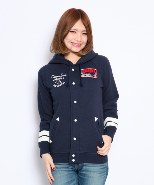 X-girl(エックスガール)の「PATCHED SWEAT JACKET(パーカー・レディース・アッシュグレー/グリーン/ネイビー・1/2)」の1枚目の写真