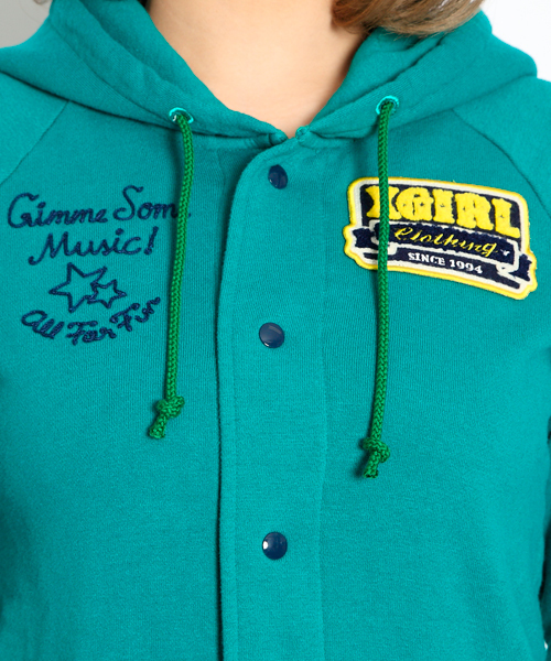 X-girl(エックスガール)の「PATCHED SWEAT JACKET(パーカー・レディース・アッシュグレー/グリーン/ネイビー・1/2)」の8枚目の写真