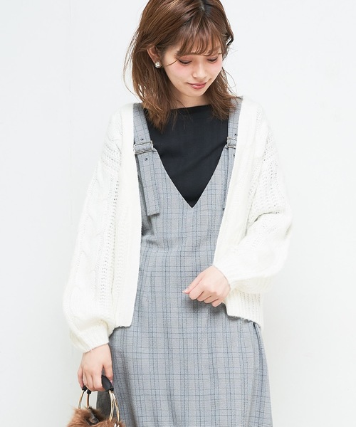 natural couture（ナチュラルクチュール）の「ケーブル柄カーデ（カーディガン/ボレロ・レディース・イエロー/アイボリー/ボルドー/モカ・FREE）」の9枚目の写真