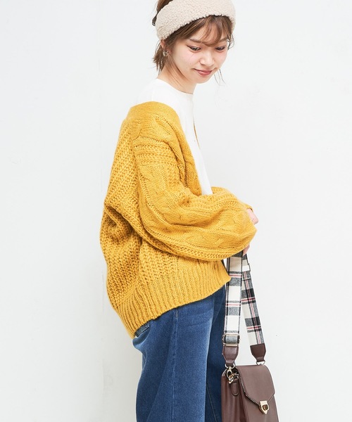 natural couture（ナチュラルクチュール）の「ケーブル柄カーデ（カーディガン/ボレロ・レディース・イエロー/アイボリー/ボルドー/モカ・FREE）」の16枚目の写真