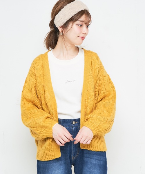 natural couture（ナチュラルクチュール）の「ケーブル柄カーデ（カーディガン/ボレロ・レディース・イエロー/アイボリー/ボルドー/モカ・FREE）」の22枚目の写真