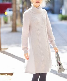 tocco closet | 異素材切り替えタートルネックケーブル編みニットワンピース(ワンピース)