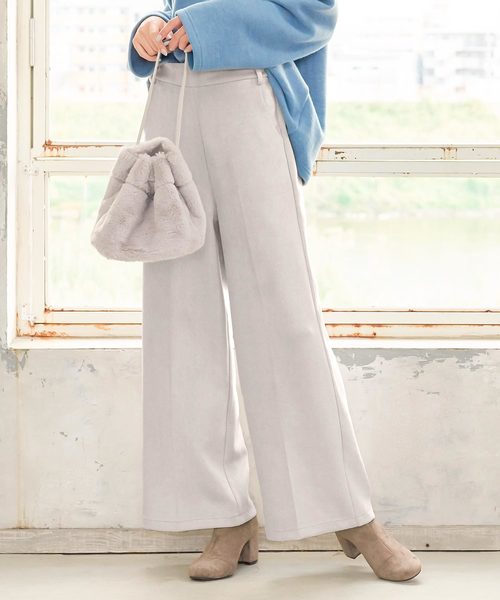 KOBE LETTUCE(コウベレタス)の「フェイクスエードワイドパンツ(その他パンツ・レディース・チャコールグレー/ブラック/ベージュ/アイボリー/ライトピンク/グレー系その他2/ホワイト系その他/グレー系その他/ベージュ系その他/ピンク系その他/オリーブ・FREE/M/L)」の2枚目の写真