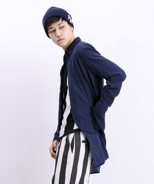 WEGO（ウィゴー）の「WEGO/ロングシャツ（シャツ/ブラウス・メンズ・ネイビー/グレー・MEDIUM/LARGE）」の5枚目の写真