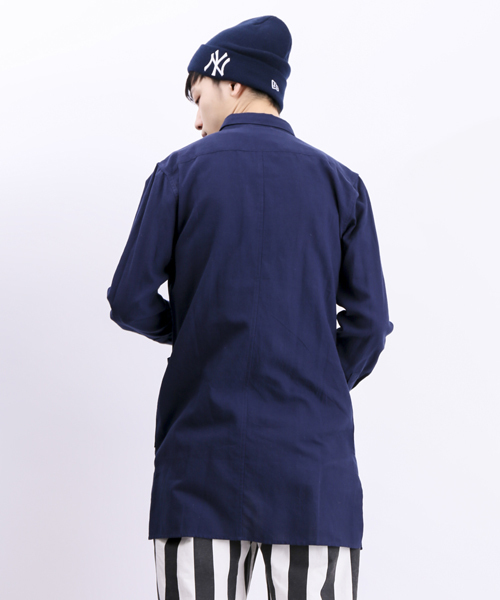 WEGO（ウィゴー）の「WEGO/ロングシャツ（シャツ/ブラウス・メンズ・ネイビー/グレー・MEDIUM/LARGE）」の6枚目の写真