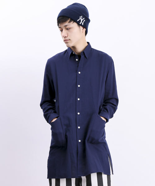 WEGO（ウィゴー）の「WEGO/ロングシャツ（シャツ/ブラウス・メンズ・ネイビー/グレー・MEDIUM/LARGE）」の7枚目の写真