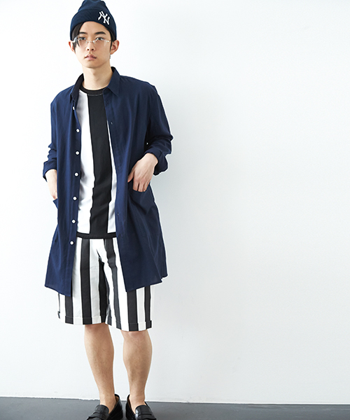 WEGO（ウィゴー）の「WEGO/ロングシャツ（シャツ/ブラウス・メンズ・ネイビー/グレー・MEDIUM/LARGE）」の4枚目の写真