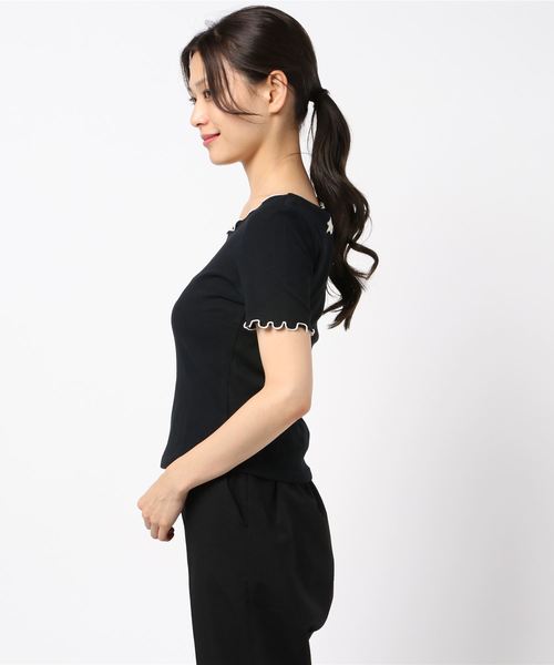 axes femme POETIQUE(アクシーズファムポエティック)の「バイカラーメローロゴTシャツ(Tシャツ/カットソー・レディース・ホワイト/ブラック/ラベンダー・MEDIUM)」の7枚目の写真