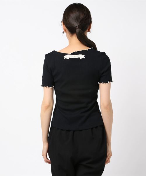 axes femme POETIQUE(アクシーズファムポエティック)の「バイカラーメローロゴTシャツ(Tシャツ/カットソー・レディース・ホワイト/ブラック/ラベンダー・MEDIUM)」の10枚目の写真