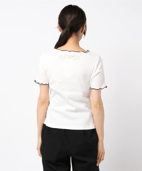 axes femme POETIQUE(アクシーズファムポエティック)の「バイカラーメローロゴTシャツ(Tシャツ/カットソー・レディース・ホワイト/ブラック/ラベンダー・MEDIUM)」の4枚目の写真