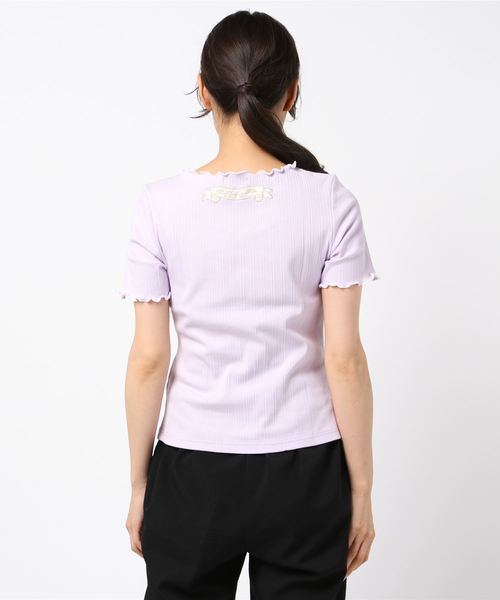 axes femme POETIQUE(アクシーズファムポエティック)の「バイカラーメローロゴTシャツ(Tシャツ/カットソー・レディース・ホワイト/ブラック/ラベンダー・MEDIUM)」の8枚目の写真
