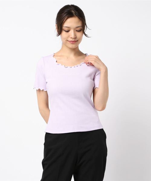 axes femme POETIQUE(アクシーズファムポエティック)の「バイカラーメローロゴTシャツ(Tシャツ/カットソー・レディース・ホワイト/ブラック/ラベンダー・MEDIUM)」の9枚目の写真