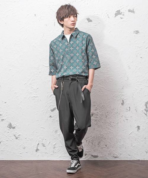 MinoriTY（マイノリティ）の「ハーフZIPシャツ/ワイドスリーブ/バティック（シャツ/ブラウス・メンズ・ブルーグリーン/チャコール・M/L）」の7枚目の写真