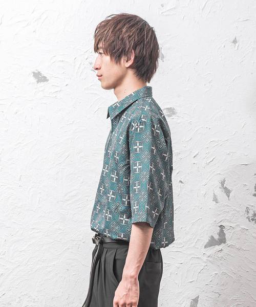 MinoriTY（マイノリティ）の「ハーフZIPシャツ/ワイドスリーブ/バティック（シャツ/ブラウス・メンズ・ブルーグリーン/チャコール・M/L）」の12枚目の写真