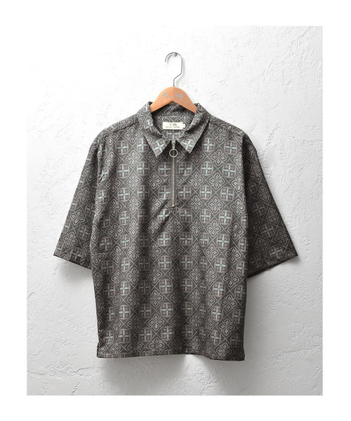 MinoriTY（マイノリティ）の「ハーフZIPシャツ/ワイドスリーブ/バティック（シャツ/ブラウス・メンズ・ブルーグリーン/チャコール・M/L）」の10枚目の写真