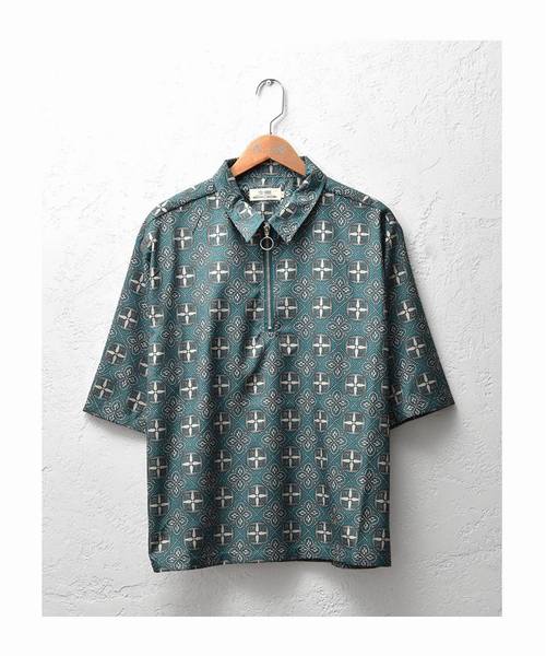 MinoriTY（マイノリティ）の「ハーフZIPシャツ/ワイドスリーブ/バティック（シャツ/ブラウス・メンズ・ブルーグリーン/チャコール・M/L）」の9枚目の写真