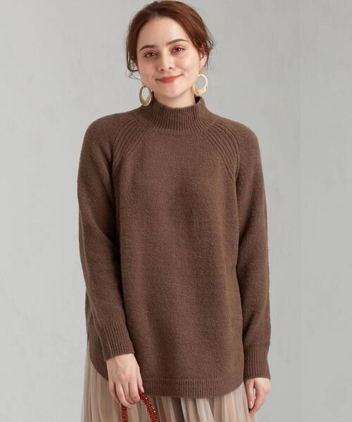 green label relaxing（グリーンレーベルリラクシング）の「CFC スソ ラウンド ハイネック プルオーバー ニット（ニット/セーター・レディース・ライム/ブラウン/オフホワイト・FREE）」の3枚目の写真