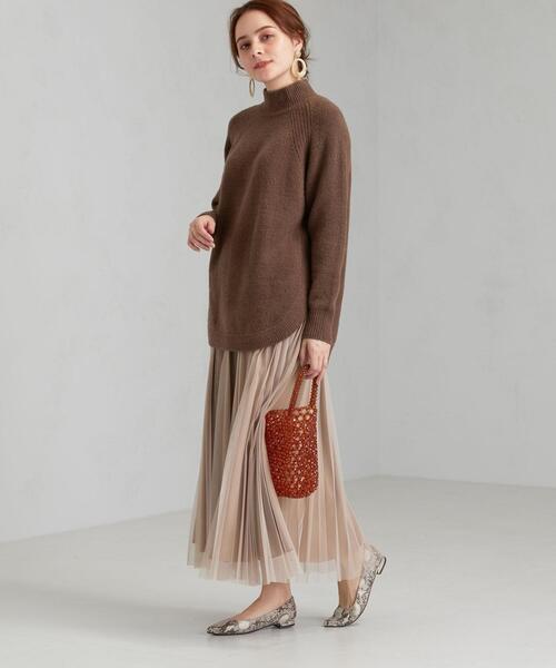 green label relaxing（グリーンレーベルリラクシング）の「CFC スソ ラウンド ハイネック プルオーバー ニット（ニット/セーター・レディース・ライム/ブラウン/オフホワイト・FREE）」の6枚目の写真