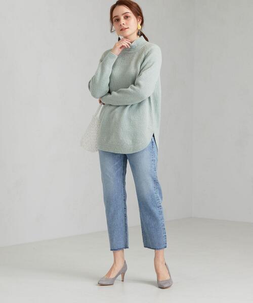 green label relaxing（グリーンレーベルリラクシング）の「CFC スソ ラウンド ハイネック プルオーバー ニット（ニット/セーター・レディース・ライム/ブラウン/オフホワイト・FREE）」の4枚目の写真