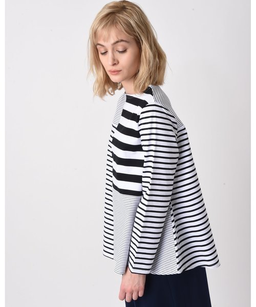 RAW FUDGE（ローファッジ）の「ランダムボーダー切替プルオーバー（Tシャツ/カットソー・レディース・ブラック/キャメル・M）」の4枚目の写真