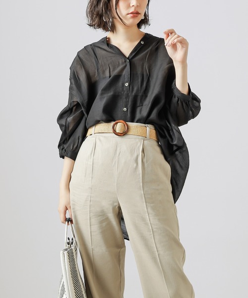 natural couture（ナチュラルクチュール）の「シアーカルゼギャザーブラウス（シャツ/ブラウス・レディース・ブラック/カーキ/アイボリー/ラベンダー/レンガ・FREE）」の2枚目の写真