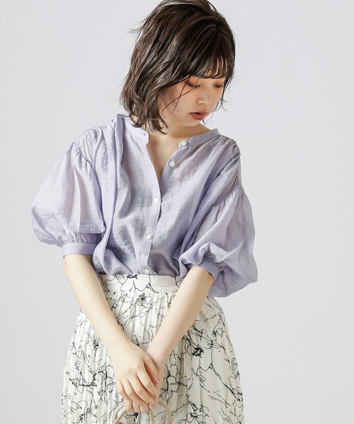 natural couture（ナチュラルクチュール）の「シアーカルゼギャザーブラウス（シャツ/ブラウス・レディース・ブラック/カーキ/アイボリー/ラベンダー/レンガ・FREE）」の22枚目の写真