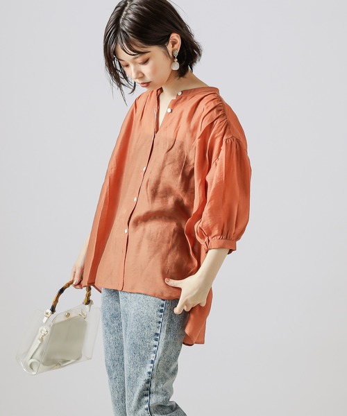 natural couture（ナチュラルクチュール）の「シアーカルゼギャザーブラウス（シャツ/ブラウス・レディース・ブラック/カーキ/アイボリー/ラベンダー/レンガ・FREE）」の12枚目の写真