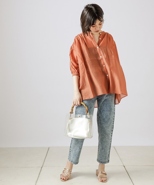 natural couture（ナチュラルクチュール）の「シアーカルゼギャザーブラウス（シャツ/ブラウス・レディース・ブラック/カーキ/アイボリー/ラベンダー/レンガ・FREE）」の14枚目の写真