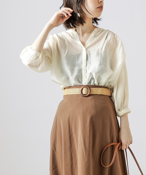 natural couture（ナチュラルクチュール）の「シアーカルゼギャザーブラウス（シャツ/ブラウス・レディース・ブラック/カーキ/アイボリー/ラベンダー/レンガ・FREE）」の21枚目の写真