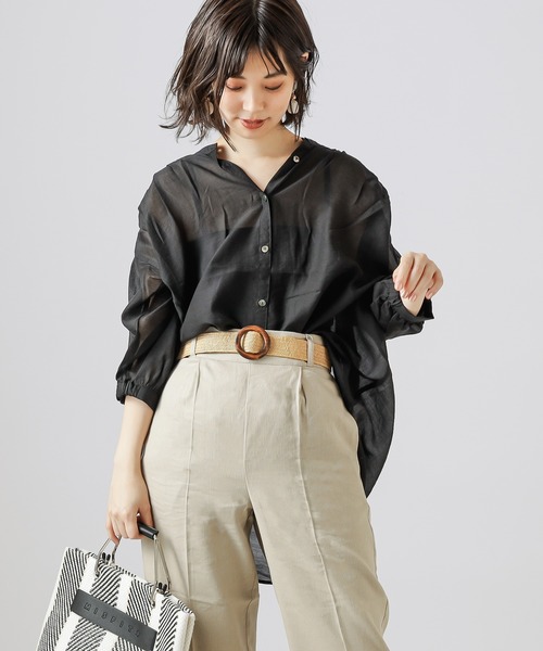 natural couture（ナチュラルクチュール）の「シアーカルゼギャザーブラウス（シャツ/ブラウス・レディース・ブラック/カーキ/アイボリー/ラベンダー/レンガ・FREE）」の13枚目の写真