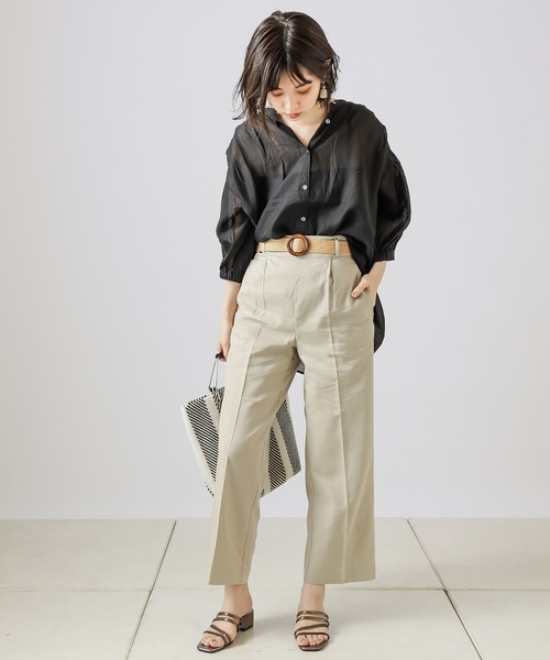 natural couture（ナチュラルクチュール）の「シアーカルゼギャザーブラウス（シャツ/ブラウス・レディース・ブラック/カーキ/アイボリー/ラベンダー/レンガ・FREE）」の8枚目の写真