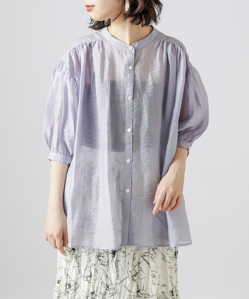 natural couture（ナチュラルクチュール）の「シアーカルゼギャザーブラウス（シャツ/ブラウス・レディース・ブラック/カーキ/アイボリー/ラベンダー/レンガ・FREE）」の17枚目の写真